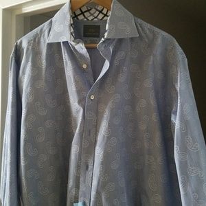 Men's Light Blue Paisley Long Sleeve Shirt